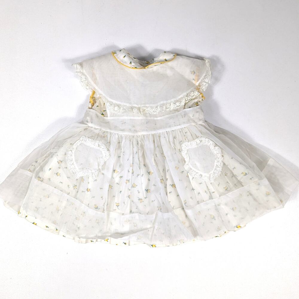 Vtg Little Miss Heidi Dress Girls Sz 18m 1950s Yellow Rosebud Floral Sheer Party